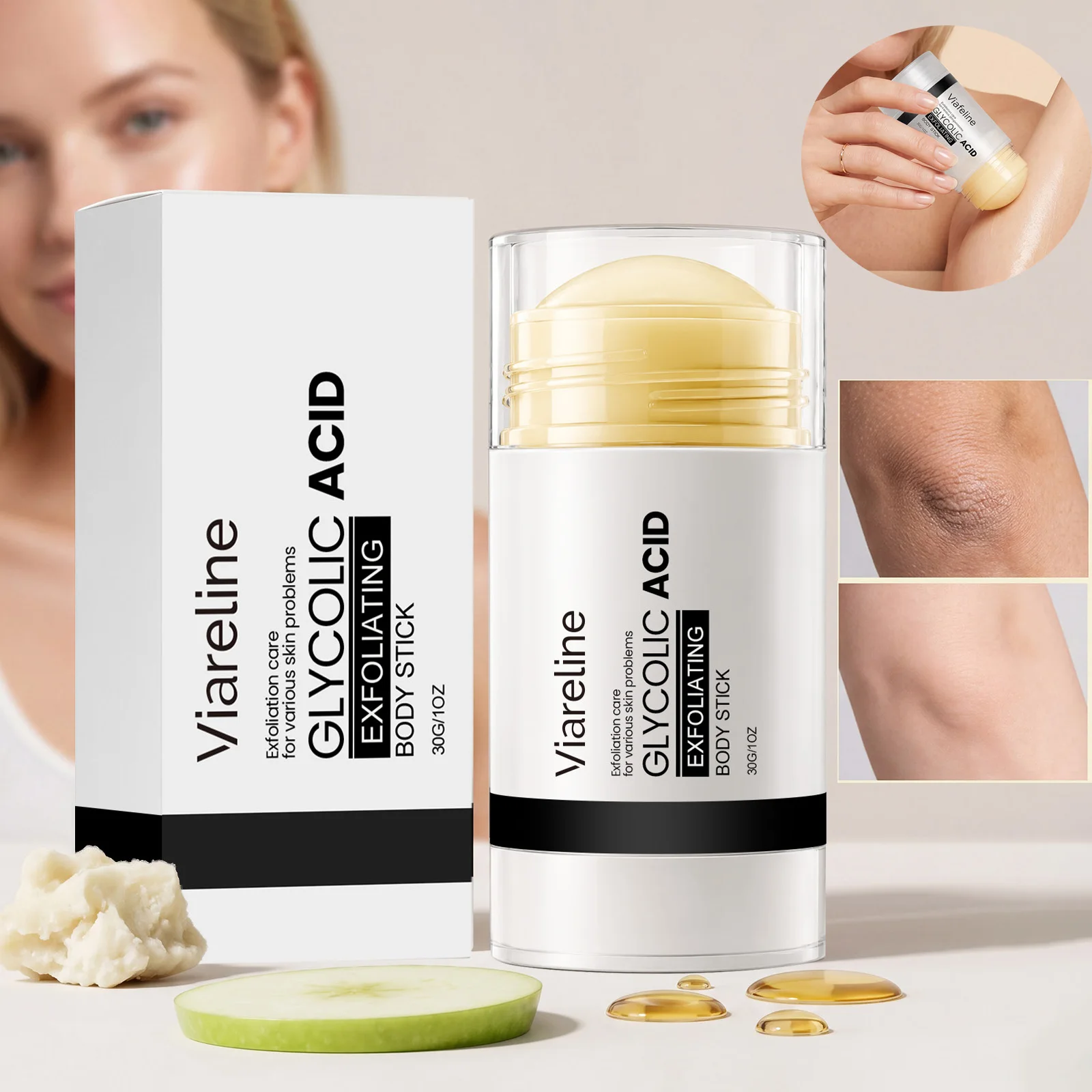 Glycolic Acid Exfoliating Body Stick Smooth Strawberry Skin Exfoliation for Rough Bumpy Skin Targets KP Deep Moisturizing Balm