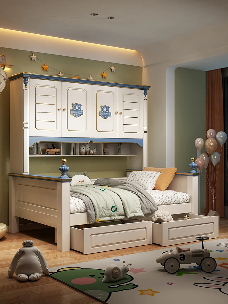 Children's bed Girl wardrobe integrated desk Multifunctional sing1.2 meters Combination  High box boy b 1.5 image 5
