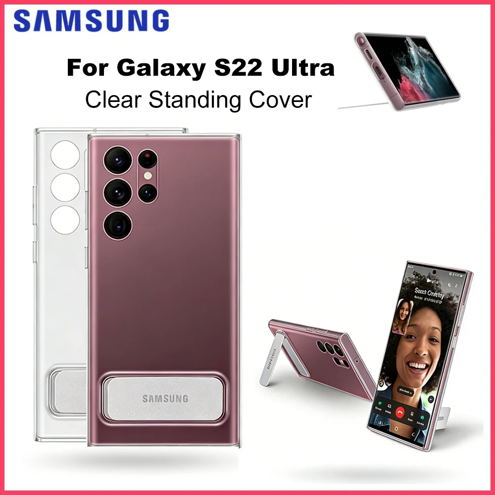 

Original For Samsung Galaxy S22 Ultra Clear Standing Cover Transparent Protective Case Adjustable Viewing Angle EF-JS908CTEG