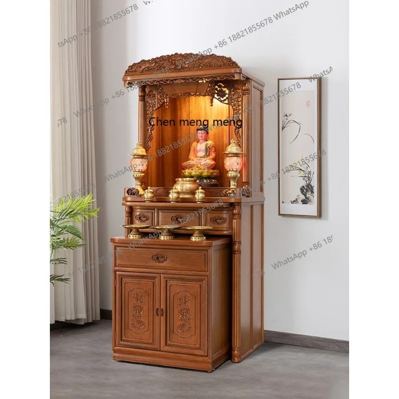

New Chinese vertical cabinet Guanyin shrine table Modern household solid wood God of Wealth Buddhist shrine cabinet
