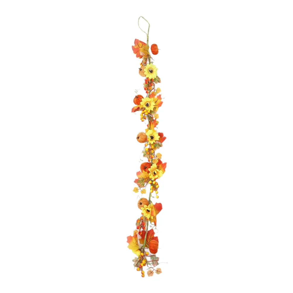 Thanksgiving Mantle Scarf Autumn Harvest Vine For Thanksgiving Gathering Bendable Iron Wire Core Plush Flocking Pumpkins