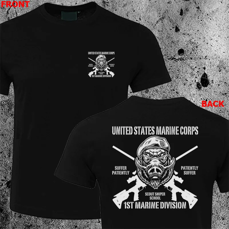 US Marine Corps Scout Sniper Quantico Marine Division Hog T-Shirt 100% Cotton O-Neck Short Sleeve Casual Mens T-shirt Size S-3XL