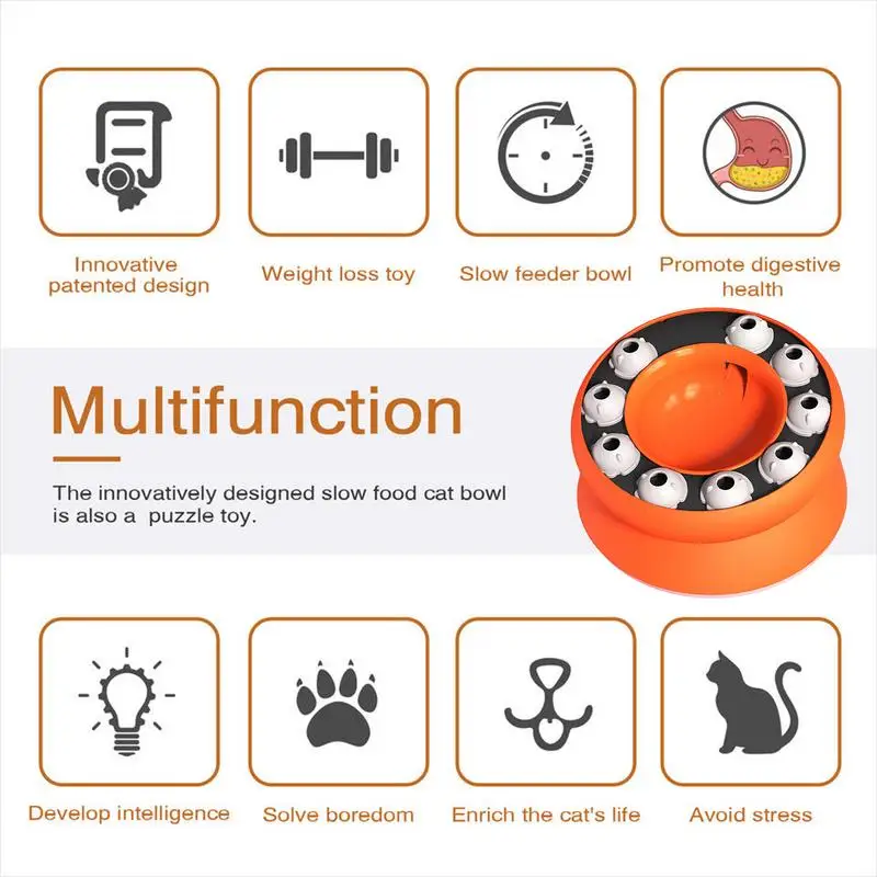 Wolno jedząca miska dla kota Podwyższona i tytułowa miska dla kota Naczynie na karmę dla kota Zdrowe jedzenie Zapobiegają zwracaniu się kota