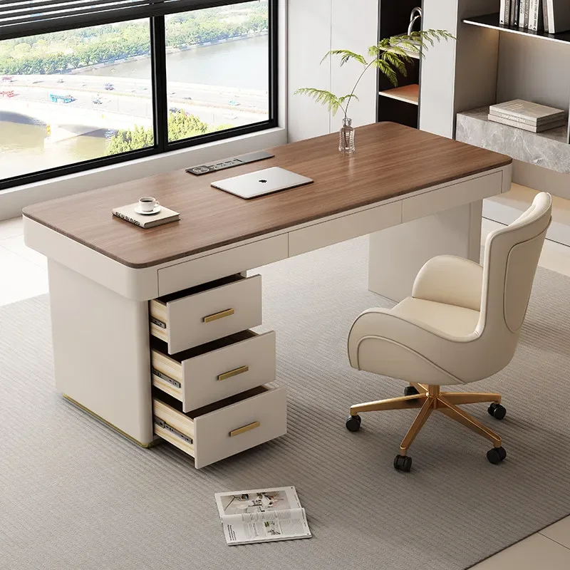 Italian Light Luxury Walnut Color Office Table Computer Desk Room Desks Room Offices Office Desks And Workstations Furniture
