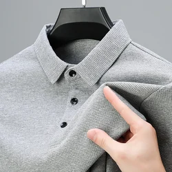 New Men's Business Fashion Casual Long Sleeved Shirt Solid Color Polo Shirt Fashionable Breathable Comfortable Versatile Top