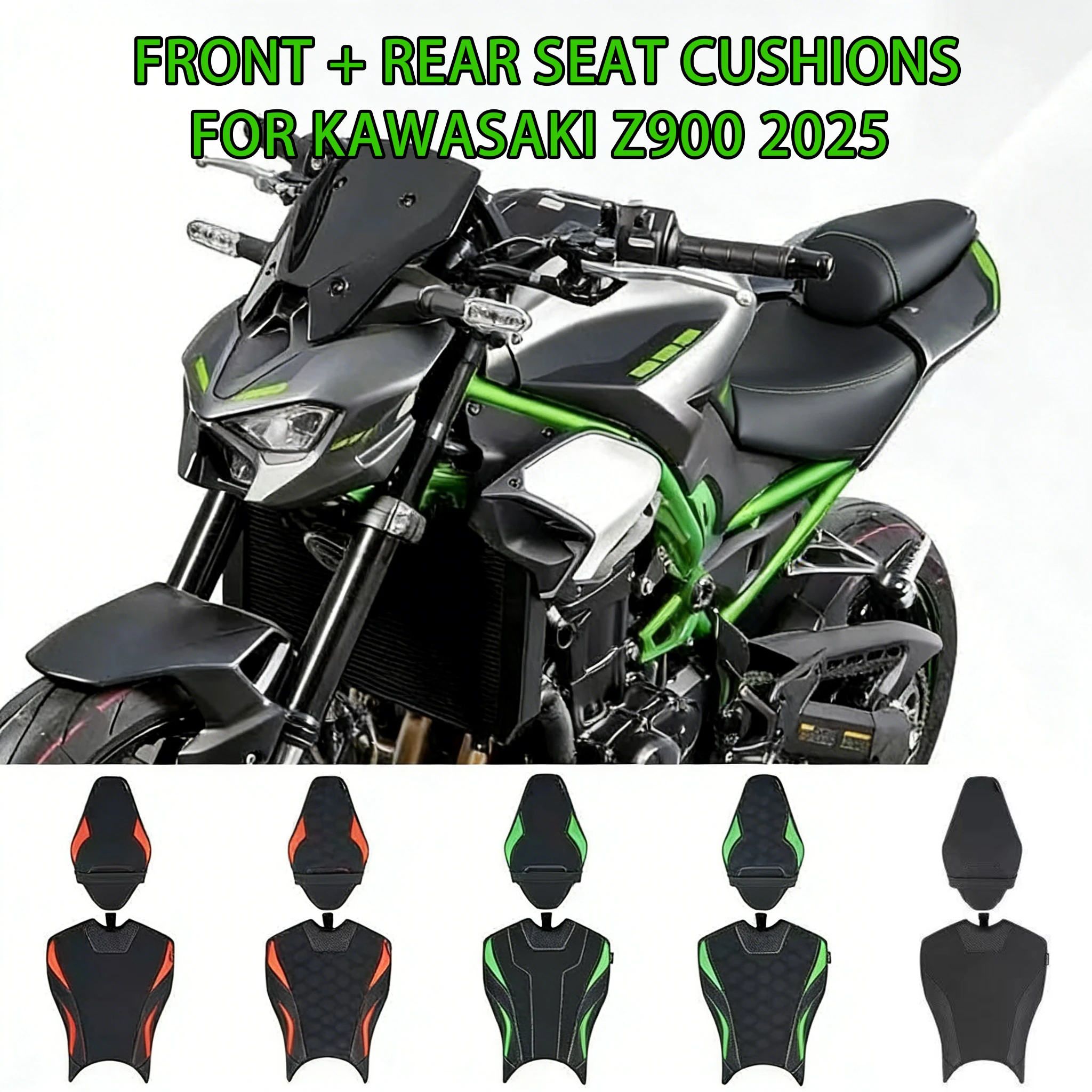 

For Kawasaki Z900 2025 Motorcycle Front + Rear Seat Cushions Set For Z 900 Rider Saddle Cushions+Rear Passenger Seat Pillion
