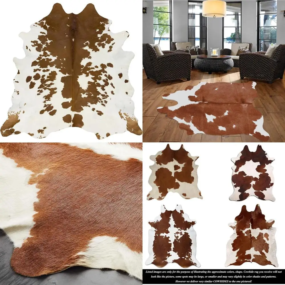 

Natural Premium Quality Cowhide Area Rug - Brown & White Cow Skin Hair on Leather for Bedroom Decor, 5ft x 6ft (60In)