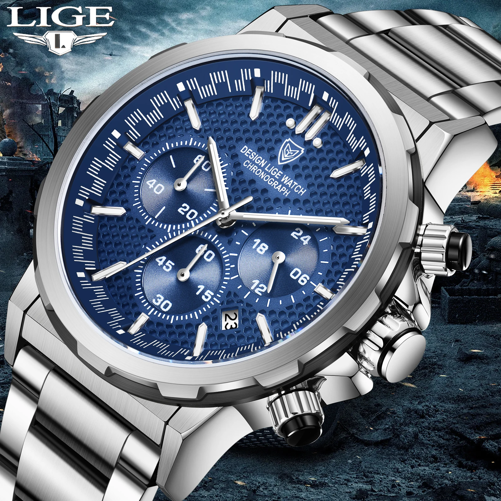 

LIGE Wrist Watch Men Waterproof Chronograph Military Army All Steel Male Clock Top Brand Luxury Man Sport Watches Montre Homme