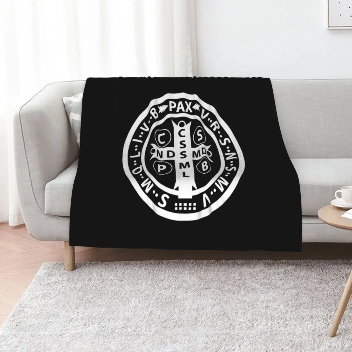St. Benedict Medal Catholic Icon Throw Blanket Loose For Decorative Sofa Decoratives Flannel Blankets For Baby Blankets