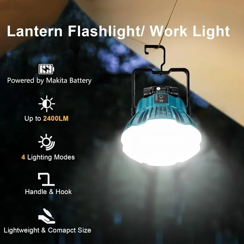 

24W LED Work Light Flashlight Portable Emergency Flood Lamp Camping Lamp For Makita/Dewalt/Milwaukee/Bosch14.4V-20V Battery