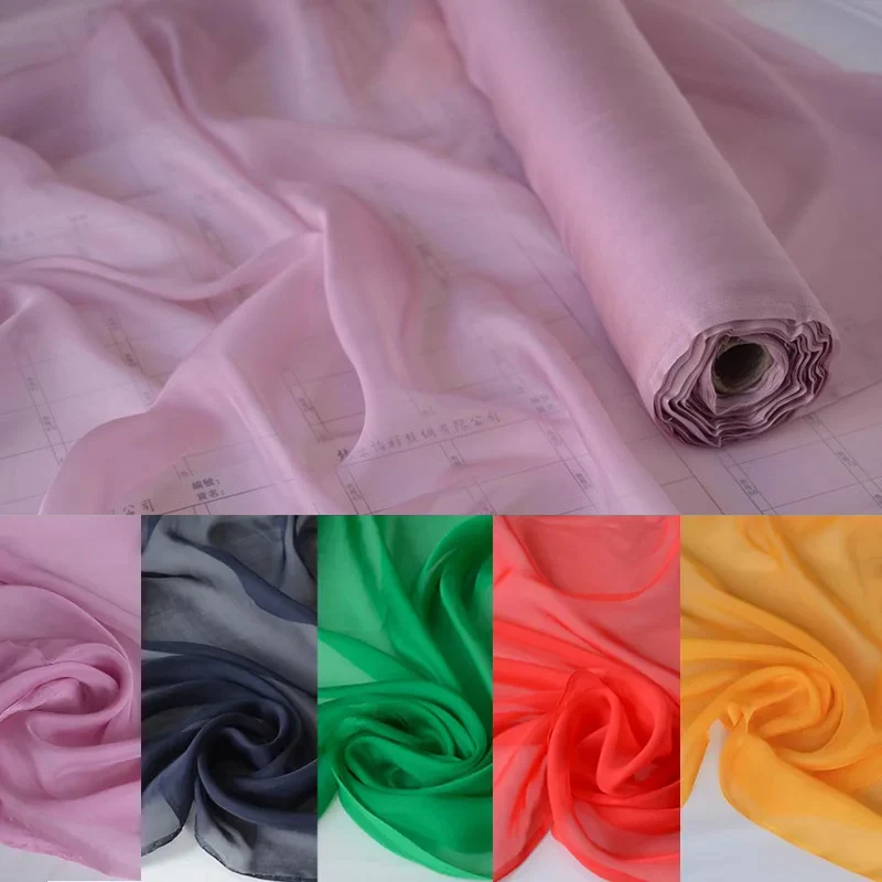 Soft 100% Mulberry Silk Chiffon Solid Color Fabric, Width 138cm Thickness 6m/m,For Decoration, DIY Sewing Clothes By The Meter