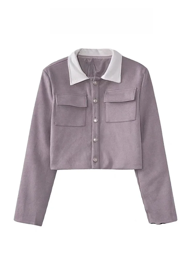 

Women's Casual Loose ort Suit Jaet Spring 2024 Flip Collar Deer Skin Velvet Simulation Outerwear Commute Sle