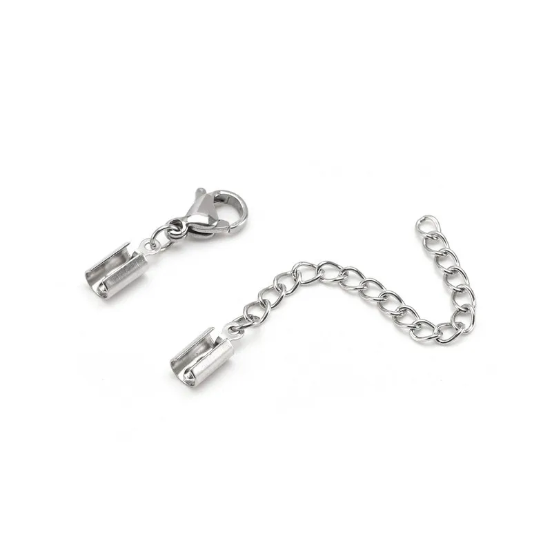 5 Stück Edelstahl-Kordelklammern, Crimp-Perlen, Endkappen mit Karabinerverschluss, passend für Armbänder, Halsketten, DIY-Schmuckherstellung, Bastelzubehör – Detail 3