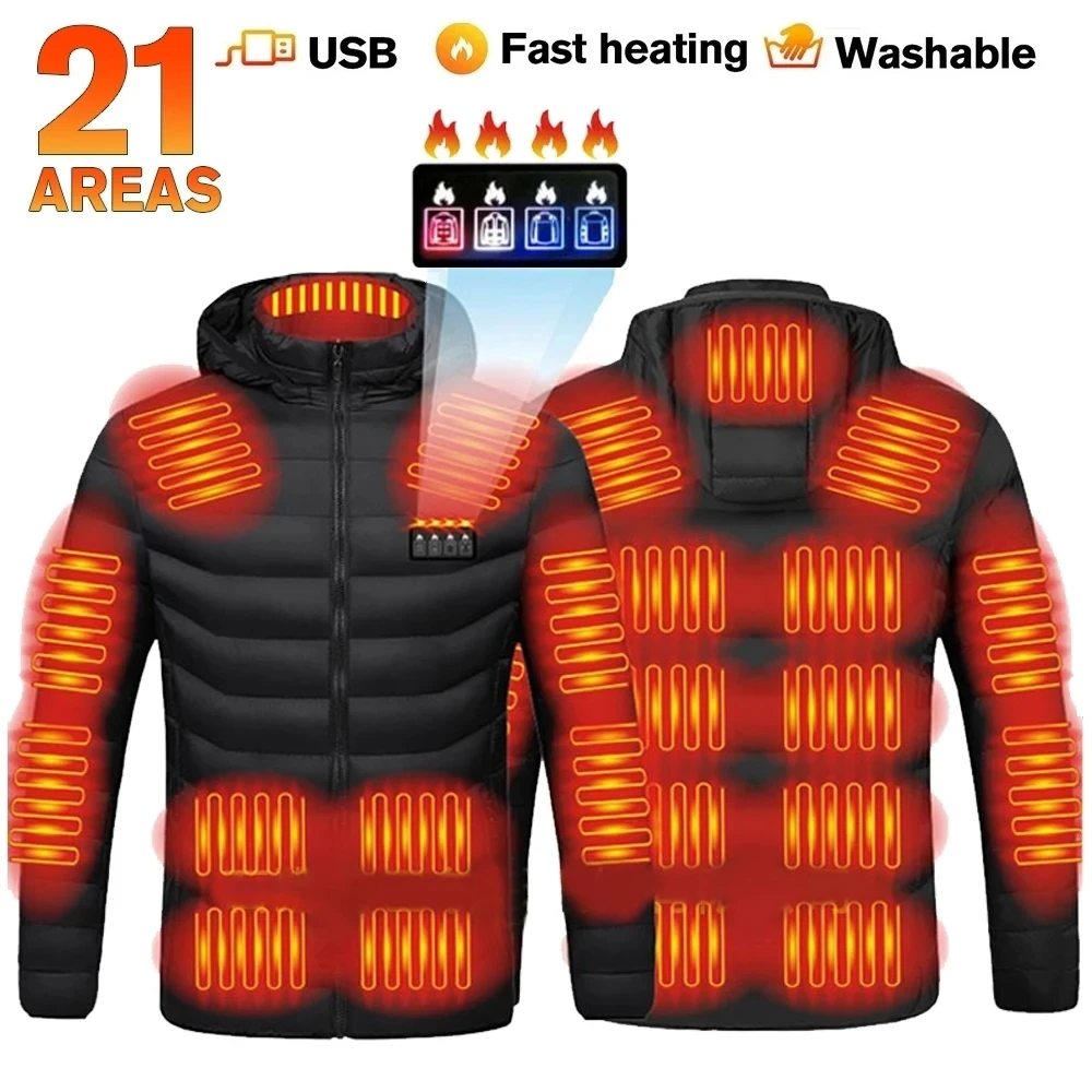

21 Areas Heated Jacket For Men Winter 2024 USB Electric Heating Jacket Outdoor Men's Jacket Warm Sports Thermal Hiking Jacket