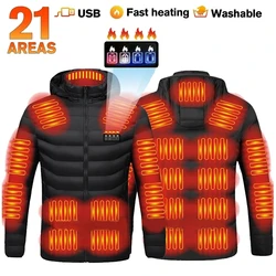 21 Areas Heated Jacket For Men Winter 2024 USB Electric Heating Jacket Outdoor Men's Jacket Warm Sports Thermal Hiking Jacket