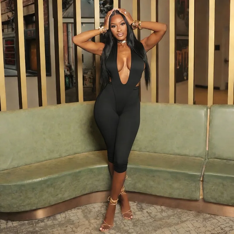 

Женский комбинезон-имитация двойки, однотонный, длиной до колен, с глубоким V-образным вырезом, на бретелях, с открытой спиной, на шнуровке, персикового цвета, облегающий, для клуба