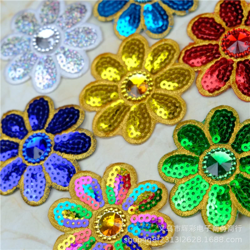 5 Pcs Sequins Embroidery Appliques Small Flowers Clothing Accessories Adhesive Backing Rhinestone Dress  Glass Rhinestones