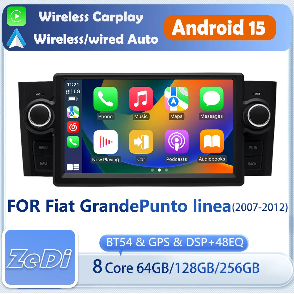 Para Fiat GrandePunto Linea (2007-2012) dsp, CarPlay, Android Auto, entrada de cámara de reversa, pantalla dividida, navegación y otras funciones.