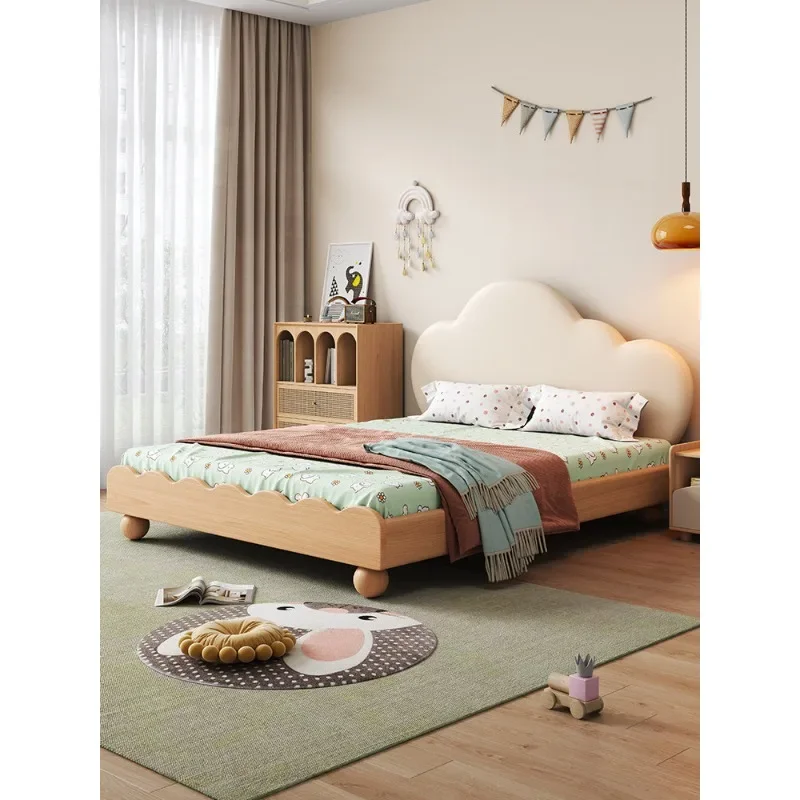 Cloud solid wood bed girl bedroom, cream wind household 1.5 meters girl princess bed ash wood