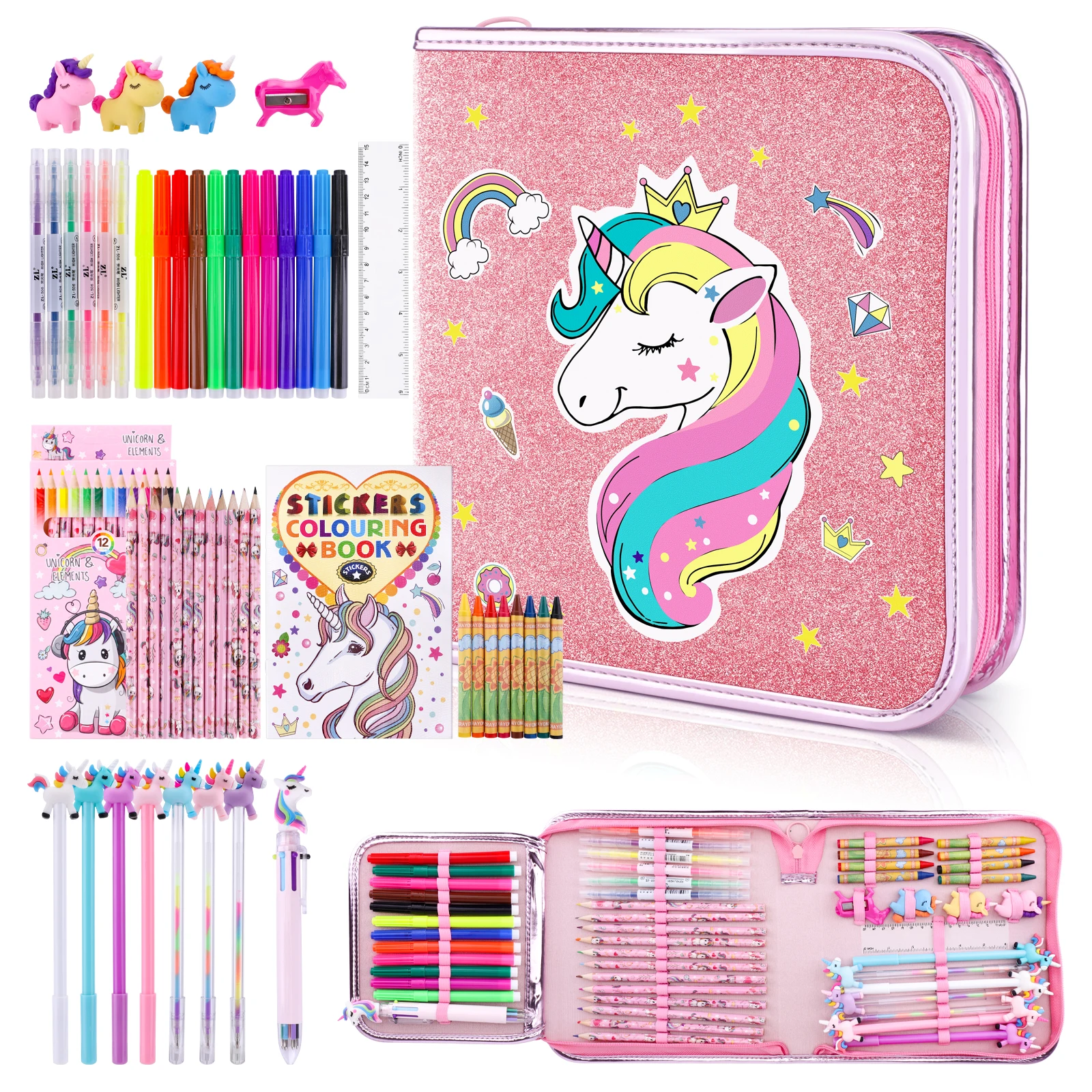 Cute Unicorn Painting Pencil Case Set For Girls Large Capacity Pencil Box Portable Kid Pen Bag School Pouch School Supplies Gift