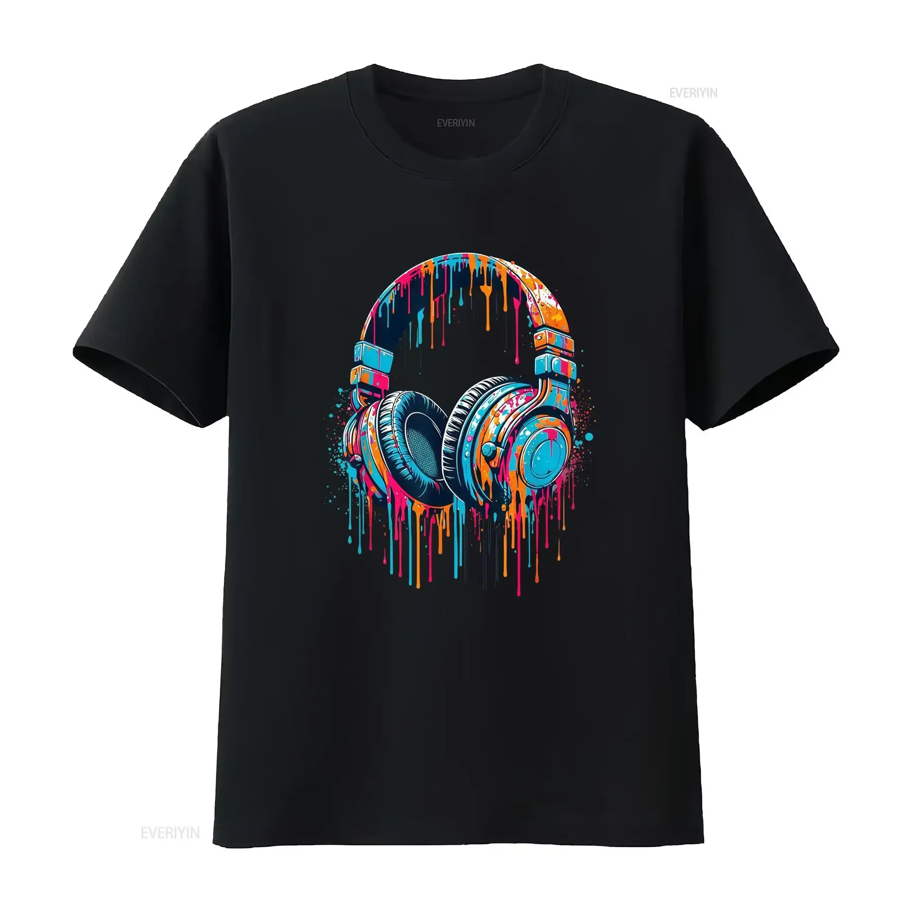 1pz Maglietta Vintage Gamer con Cuffie 100 Cotone Collo Tondo Design Schizzi di Vernice per Amanti della Musica e Gaming