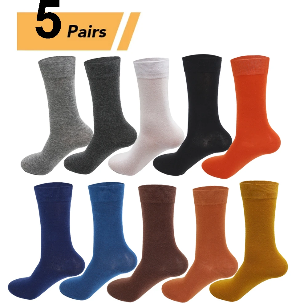 5Pairs New High Quality Business Casual Men Socks Black Men\'s Dress Long Socks Autumn Keep Warm Colorful Full Happy Socks Male