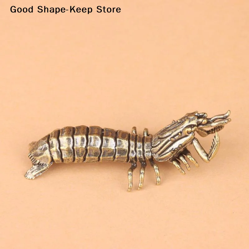 dailySolid Brass Mantis Shrimp Figurine Hand Polished Desktop Ornament Nautical Marine Animal Statue for Office Home Decor Gift
