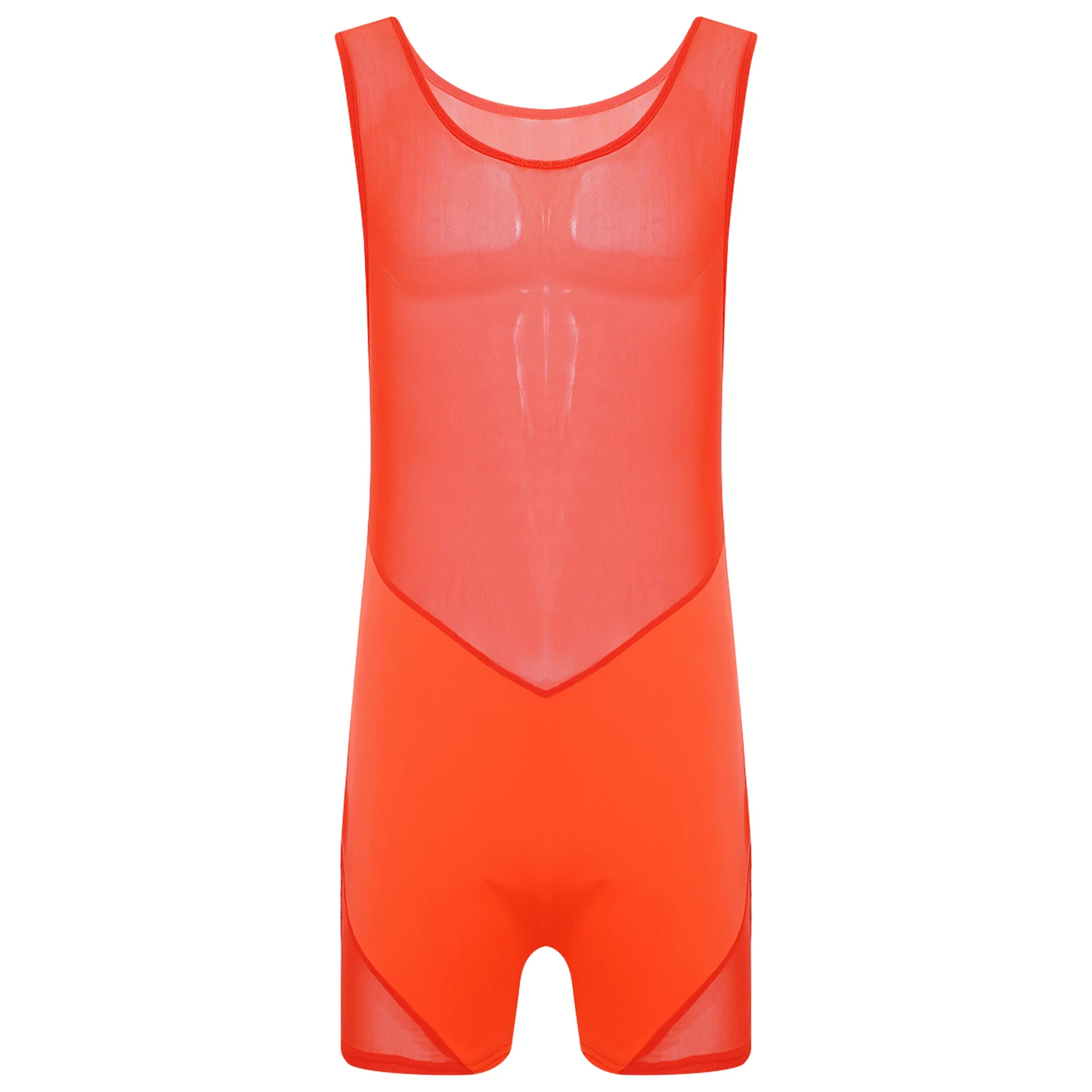 Sexy Men Undershirts Breathable Wrestling Bodysuit Sleeveless Mesh Rompers One Piece Jumpsuit for Sports Bodybuilding Fitness