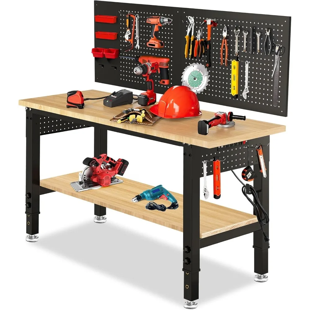 

Рабочий стол с регулируемой высотой 48 × 24 для гаража с полкой под столом Прочный рабочий стол из резинового дерева для магазина Woodwo
