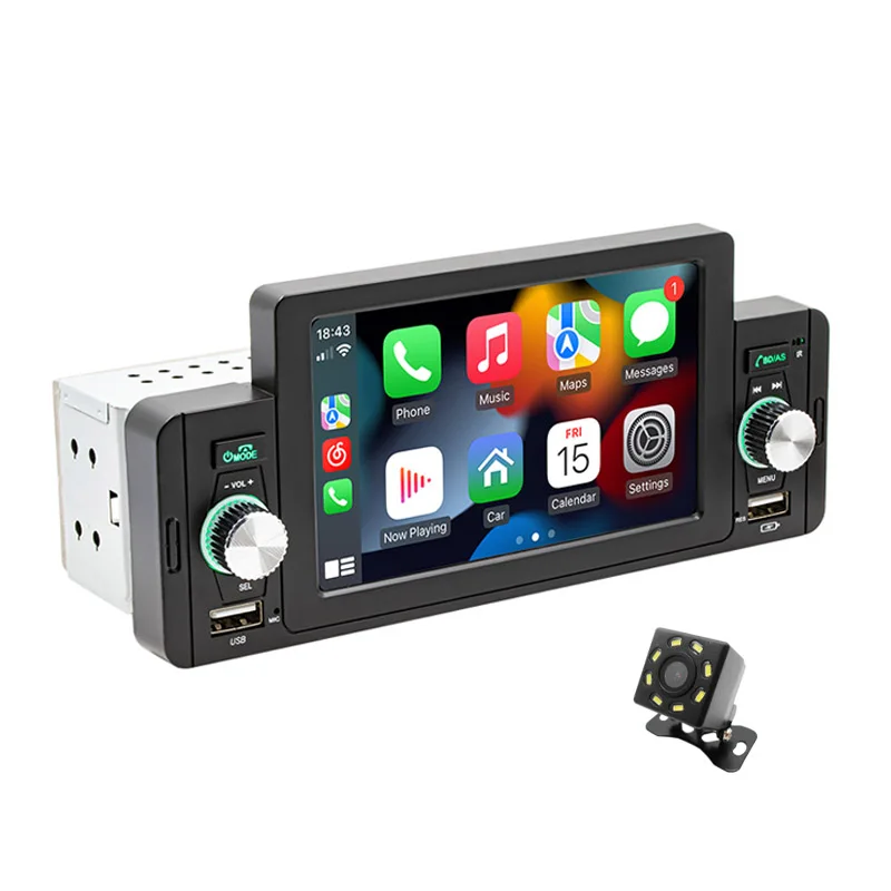 車載用 カーオーディオ Carplayカーラジオ マルチメディア プレーヤー 1 Din 5インチ カーラジオ Apple CarPlay Android Auto対応、ハンズ