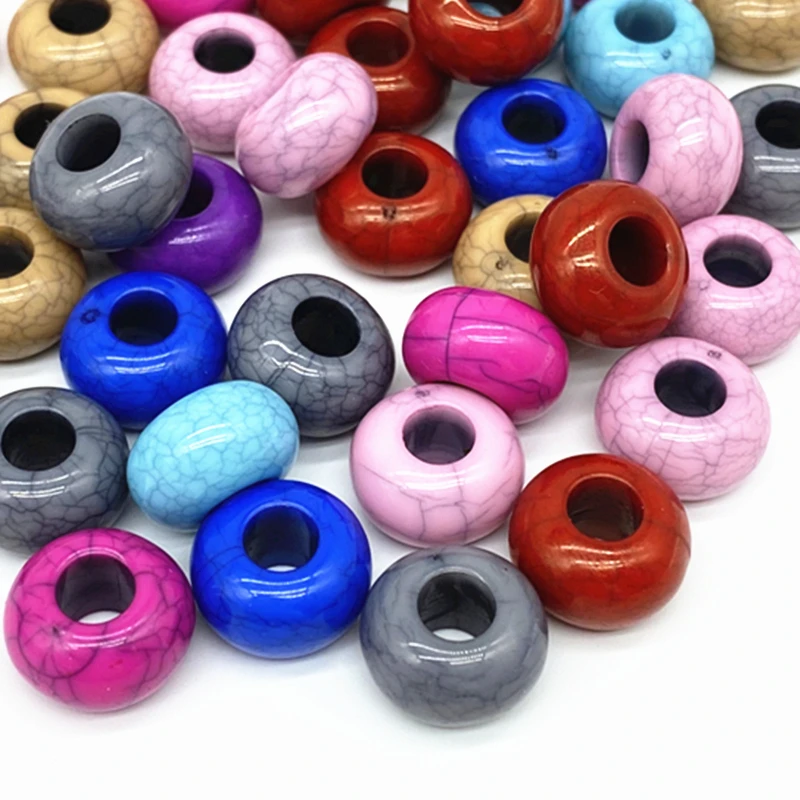 20 sztuk 15x9mm pęknięty efekt duża dziura akrylowe spłaszczone luźne koraliki dystansowe do tworzenia biżuterii naszyjniki kolczyki bransoletki Handmade