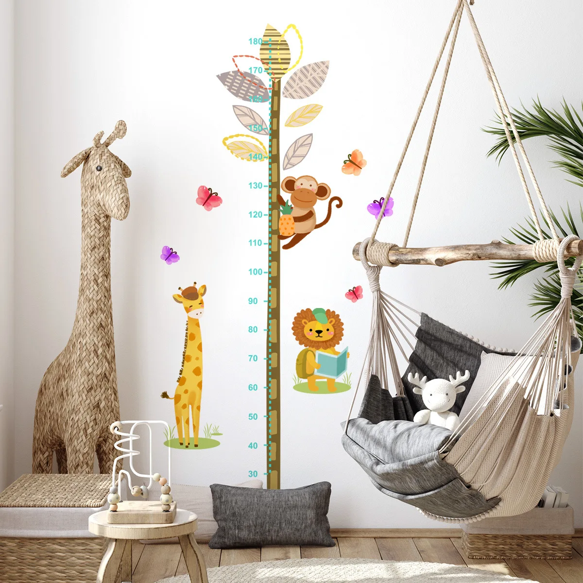 Cartoon Tree Animal Height Measure Sticker For Children\'s Room kids Decor Self adhesive Height Meter Kindergarten Wall Stickers