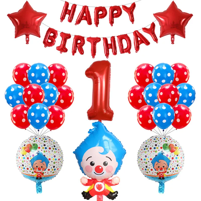 39pcs/Set Cartoon Plim Clown Foil Balloons 30inch Number Air Globos Baby Shower Birthday Party Decorations Kids Toys Gift Ball