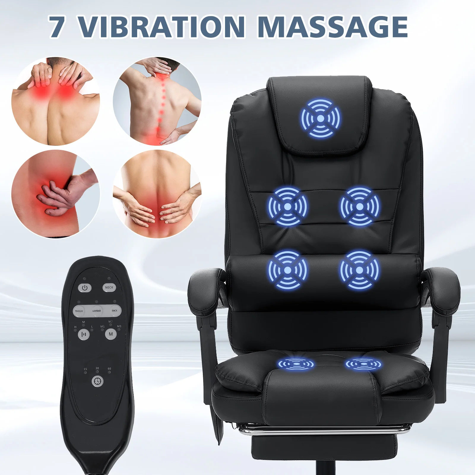 Gaming Chair with Footrest Handheld Controller Ergonomic Massage 7 Vibration Points Height Adjustable Computer Office Chair