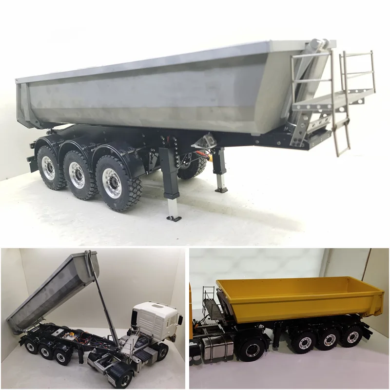 All Metal Hydraulic 3 Axes Dump Trailer Tow for 1/14 Tamiya RC Truck Trailer Tipper Scania 770S MAN Actros Volvo Car Diy Parts