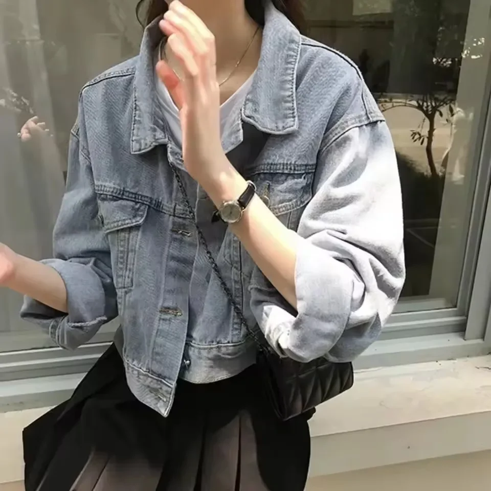 Pop Pop 2025 New Spring Denim Top Short Coat For Women Korean Loose Student Jacket Chic Casual Outwear