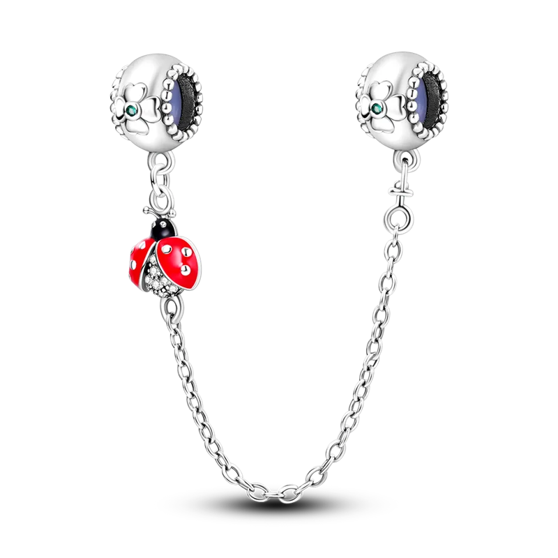 925 Sterling Silver Motherly Love Charms Bead Four-leaf Clover Ladybug Safety Chain Fit Original Bracelet DIY Women Jewelry Gift