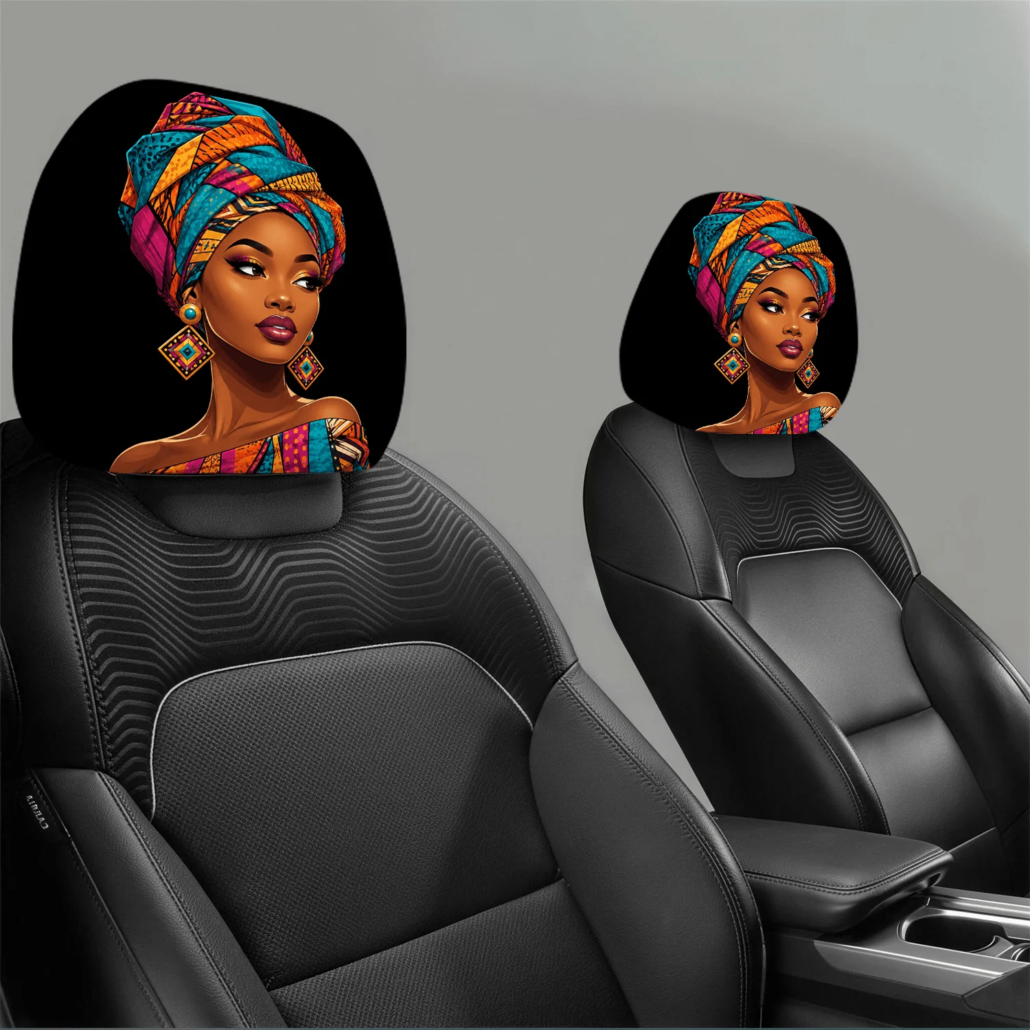 Vibrant African Beauty Print Headrest Covers, Washable, Personalized Car Atmosphere Headrest Covers