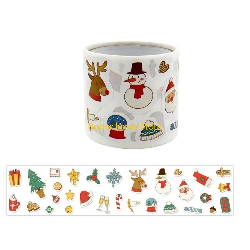 W89C 300 Counts Christmas Theme Sticker Cartoon Sticker for Packaging Journal Planner