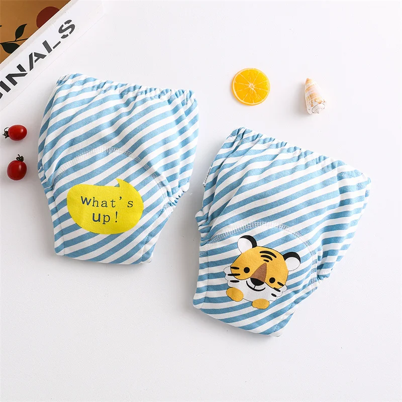 2Pcs New Korean Cartoon Print Reusable Baby Gauze Diapers Waterproof Washable Diapers Pants Cotton Diaper Pockets Learning Pants