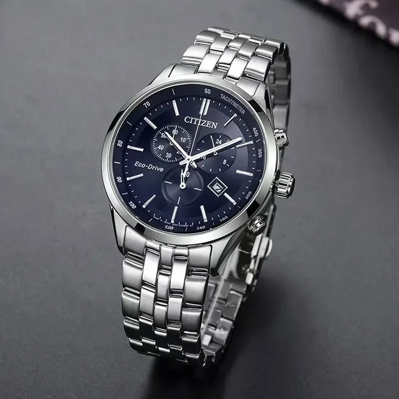 CITIZEN Business women’s Watch Classic Three-eye Chronograph Casual Fashion Steel Belt Eco-Drive Automatic Mechanical Mens Watch