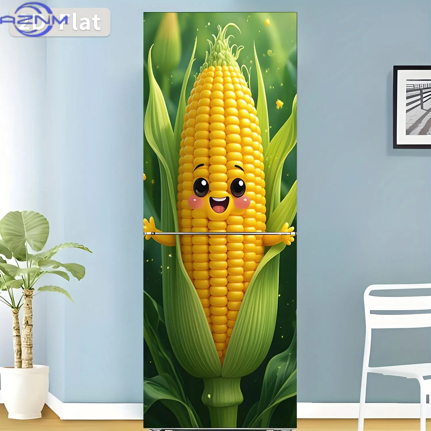 1pc of 2D Flat Printed Refrigerator Sticker,, Featuring a Cute Corn Character Design. It'S a Self-Adhesive Wall Decoration Sui
