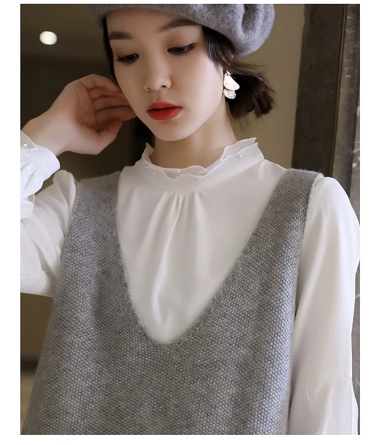 

ort Svel Knitted Wool Vest Autumn Winter Inner Wear Loose oulder Pad Base Jaet V Ne Women's Faion