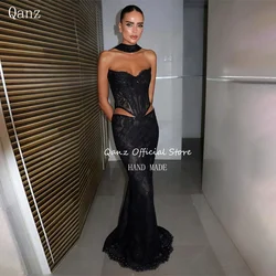 Qanz Luxury Sweetheart Lace Prom Dresses Sleevlesss Mermaid Corset Back Black Birthday Dress Women Sexy Party Dresses Customized