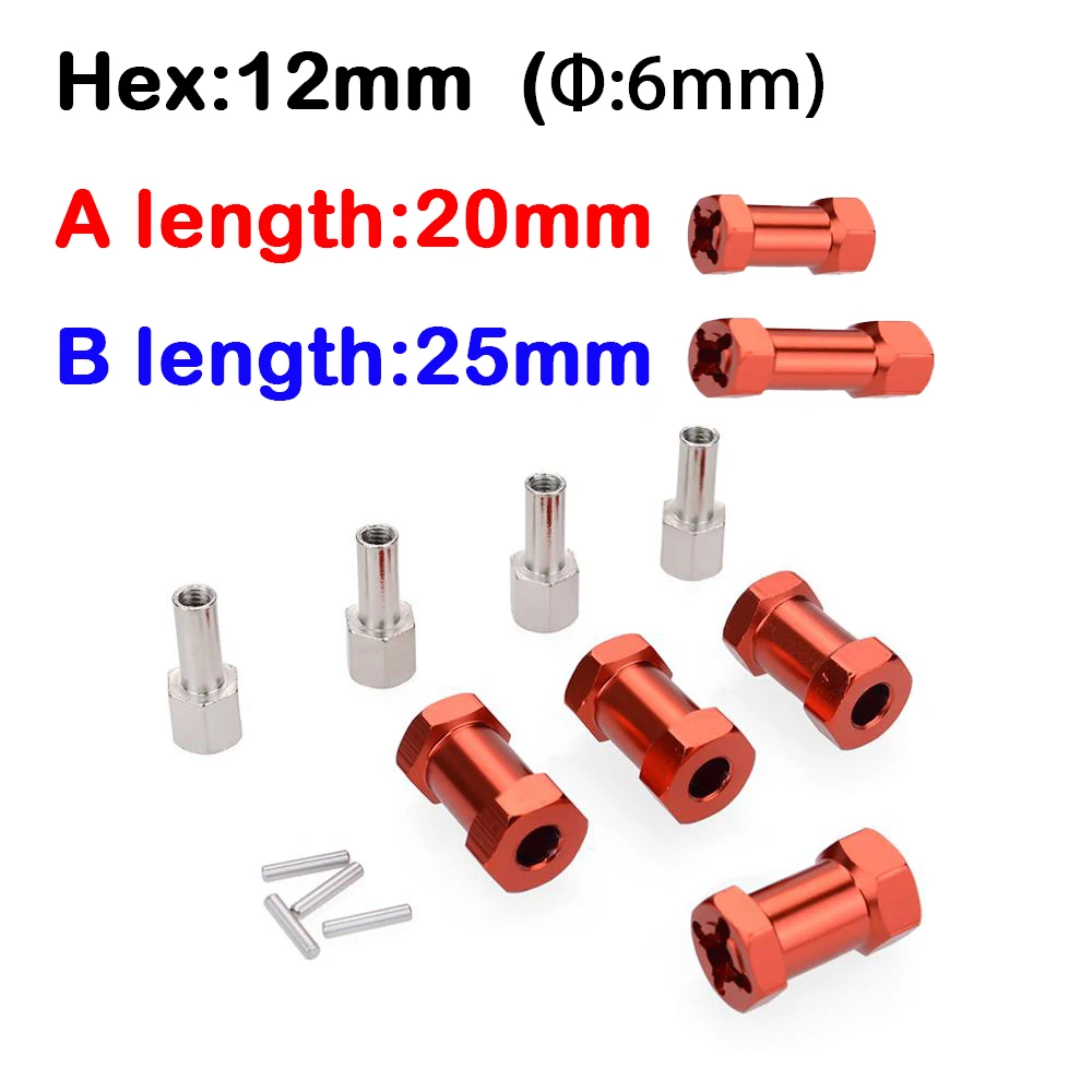 4pcs RC Car 12mm Hex Wheel Hub Drive Adaptor 20mm 25mm Aluminum Extension Combiner Coupler for 1/10 RC Crawler Axial SCX10 Toys