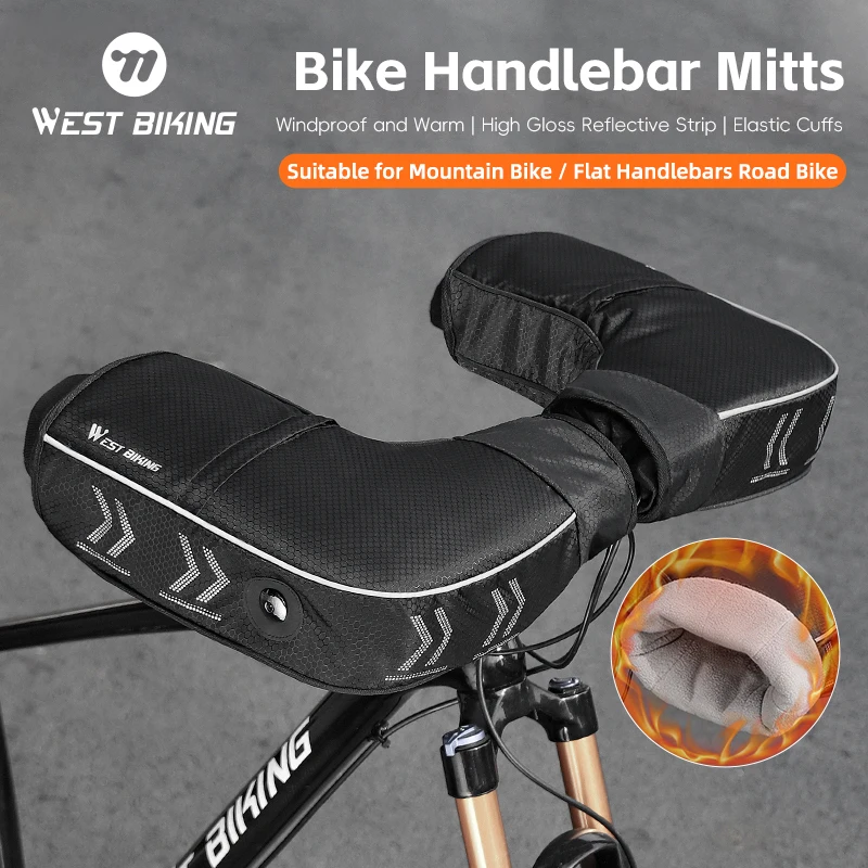 bicycle handlebar gloves ROCKBROS Winter Mittens A neoprene pogie designed to work with flat or riser style handlebars to keep hands warm when encountering the cold Bar Mitts Cold Weather Road