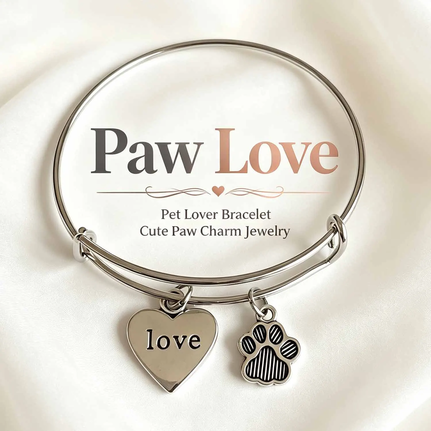 Fashion Women Bracelet Pet Dog Cat Paw Print Love Heart Charm Expandable Adjustable Wire Bangle Animal Lover Jewelry Gift