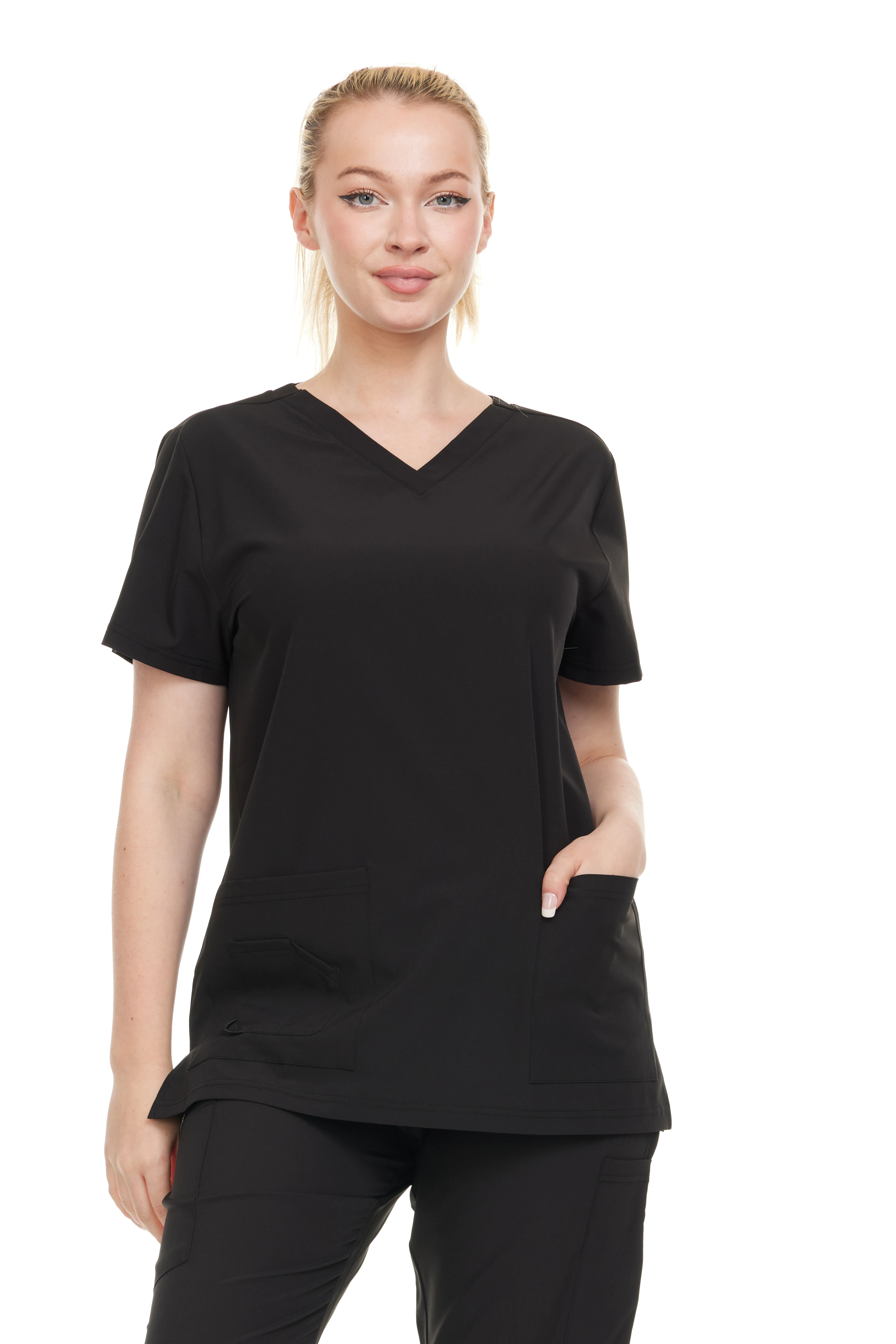 HEAL+WEAR V-Neck Women's Scrub Tops Multiple Convenient Pockets. 4-Way Stretch Spandex. Wrinkle-Resistant