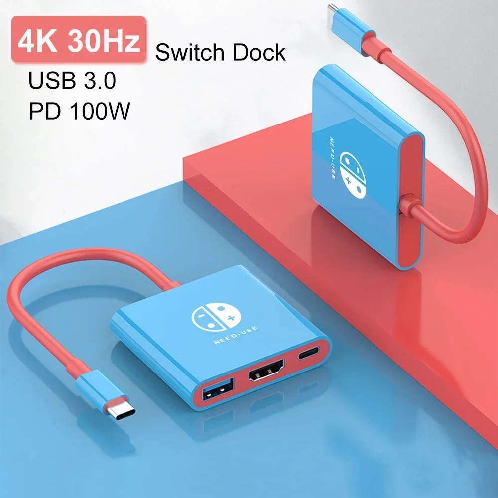 For Switch Dock 4K HDMI USB 3.0 Hub Adapter  USB C Splitter TV Portable Docking Station for Nintendo Laptops PC iPad MacBook Air