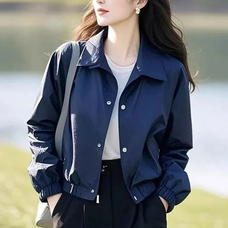 

Spring Autumn Coat Women New 2025 Wear Wild Unique Jackets Ladies Super-Nice Outwear Casual Blue Little Overcoat Female Tops